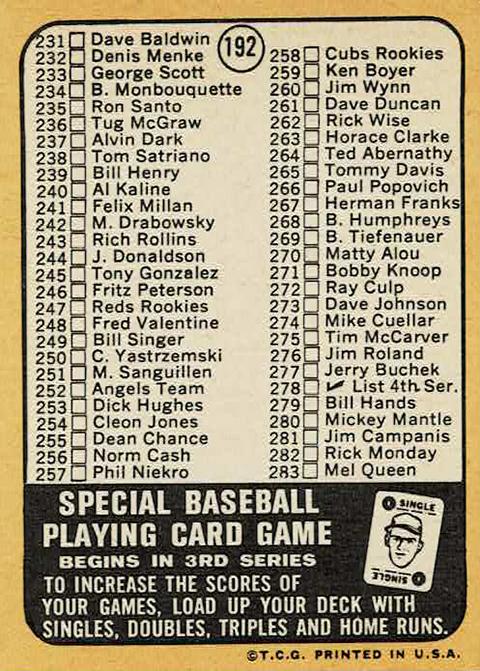 3rd Series Checklist 197-283  baseball card collectible - Main Image 2