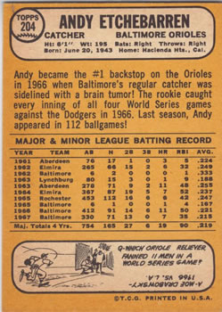 Andy Etchebarren  baseball card collectible - Main Image 2