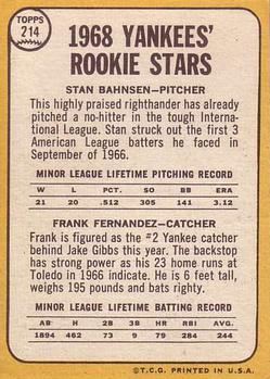 Yankees 1968 Rookie Stars (Stan Bahnsen / Frank Fernandez)  baseball card collectible - Main Image 2