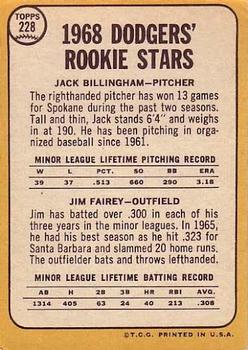 Dodgers 1968 Rookie Stars (Jack Billingham / Jim Fairey)  baseball card collectible - Main Image 2