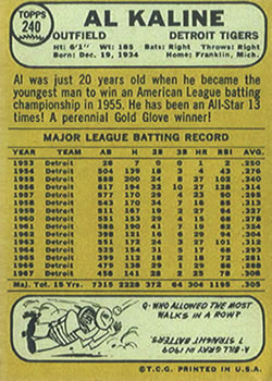 Al Kaline  baseball card collectible - Main Image 2