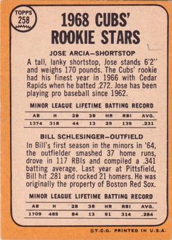 Cubs 1968 Rookie Stars (Jose Arcia / Bill Schlesinger)  baseball card collectible - Main Image 2