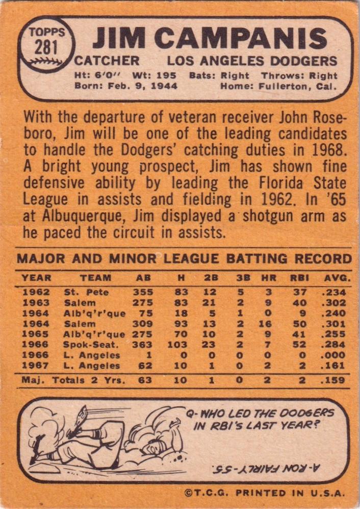 Jim Campanis  baseball card collectible - Main Image 2