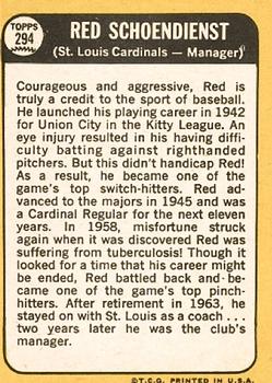 Red Schoendienst  baseball card collectible - Main Image 2