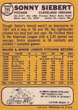 Sonny Siebert  baseball card collectible - Main Image 2