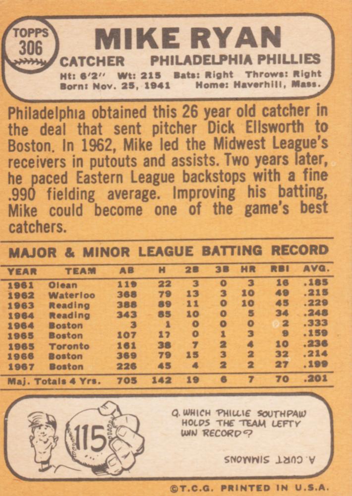 Mike Ryan  baseball card collectible - Main Image 2