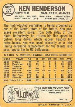 Ken Henderson  baseball card collectible - Main Image 2