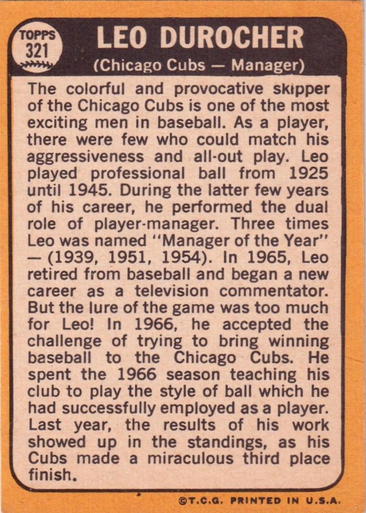 Leo Durocher  baseball card collectible - Main Image 2