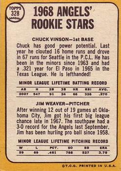 Angels 1968 Rookie Stars (Chuck Vinson / Jim Weaver)  baseball card collectible - Main Image 2