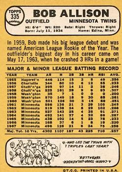 Bob Allison  baseball card collectible - Main Image 2