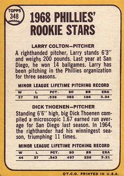 Phillies 1968 Rookie Stars (Larry Colton / Dick Thoenen)  baseball card collectible - Main Image 2