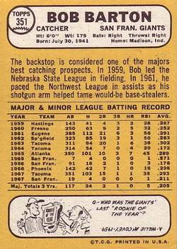 Bob Barton  baseball card collectible - Main Image 2