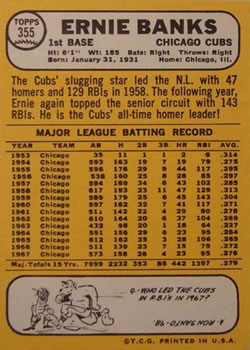 Ernie Banks  baseball card collectible - Main Image 2