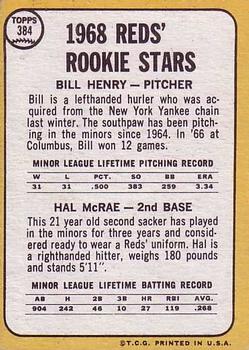 Reds 1968 Rookie Stars (Bill Henry / Hal McRae)  baseball card collectible - Main Image 2