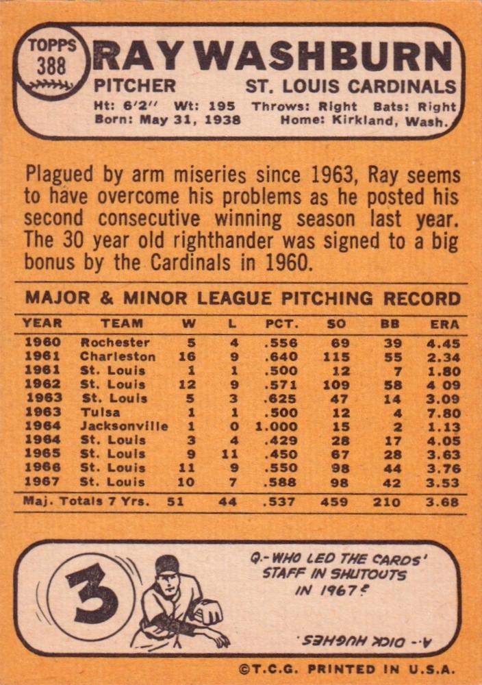 Ray Washburn  baseball card collectible - Main Image 2