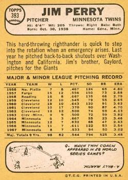 Jim Perry  baseball card collectible - Main Image 2