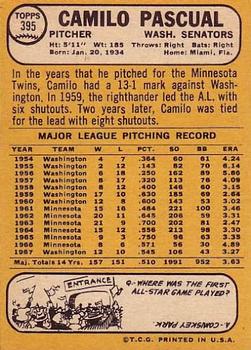 Camilo Pascual  baseball card collectible - Main Image 2