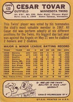 Cesar Tovar  baseball card collectible - Main Image 2