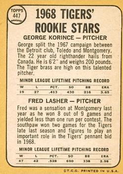Tigers 1968 Rookie Stars (George Korince / Fred Lasher)  baseball card collectible - Main Image 2
