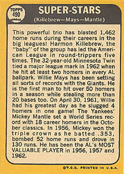 Super Stars (Harmon Killebrew / Willie Mays / Mickey Mantle)  baseball card collectible - Main Image 2