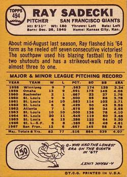 Ray Sadecki  baseball card collectible - Main Image 2