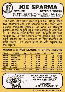 Joe Sparma  baseball card collectible - Main Image 2