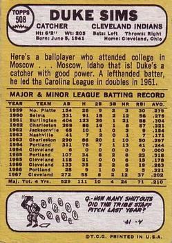 Duke Sims  baseball card collectible - Main Image 2