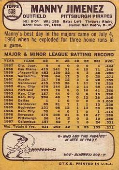 Manny Jimenez  baseball card collectible - Main Image 2