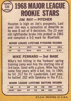 Major League 1968 Rookie Stars (Jim Ray / Mike Ferraro)  baseball card collectible - Main Image 2