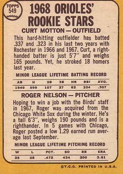 Orioles 1968 Rookie Stars (Curt Motton / Roger Nelson)  baseball card collectible - Main Image 2