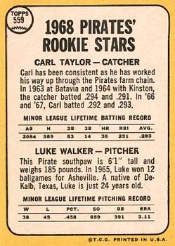 Pirates 1968 Rookie Stars (Carl Taylor / Luke Walker)  baseball card collectible - Main Image 2