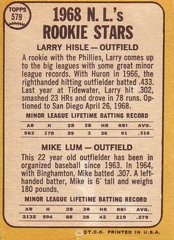 National League 1968 Rookie Stars (Larry Hisle / Mike Lum)  baseball card collectible - Main Image 2