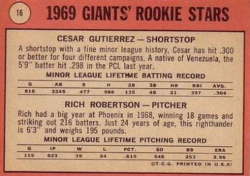 Giants 1969 Rookie Stars (Cesar Gutierrez / Rich Robertson)  baseball card collectible - Main Image 2