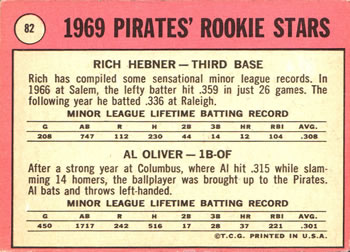 Pirates 1969 Rookie Stars (Rich Hebner / Al Oliver)  baseball card collectible - Main Image 2