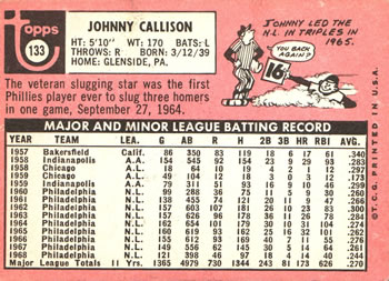 Johnny Callison  baseball card collectible - Main Image 2