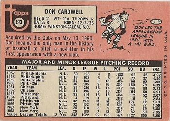 Don Cardwell  baseball card collectible - Main Image 2