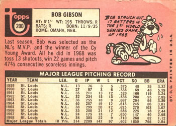 Bob Gibson  baseball card collectible - Main Image 2
