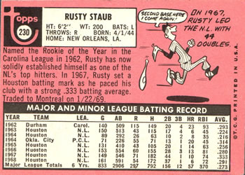 Rusty Staub  baseball card collectible - Main Image 2