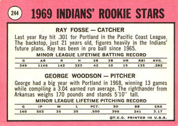 Indians 1969 Rookie Stars (Ray Fosse / George Woodson)  baseball card collectible - Main Image 2