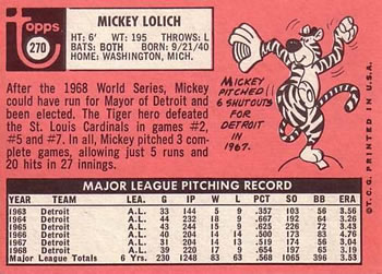Mickey Lolich  baseball card collectible - Main Image 2