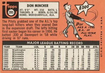 Don Mincher  baseball card collectible - Main Image 2
