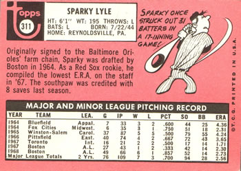 Sparky Lyle  baseball card collectible - Main Image 2