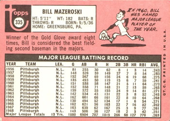 Bill Mazeroski  baseball card collectible - Main Image 2