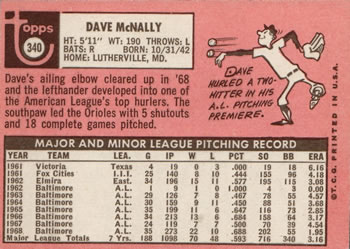 Dave McNally  baseball card collectible - Main Image 2