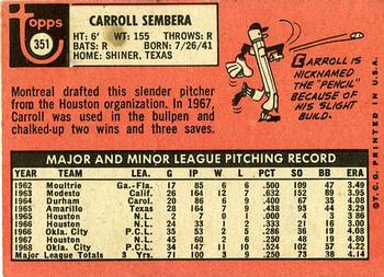 Carroll Sembera  baseball card collectible - Main Image 2