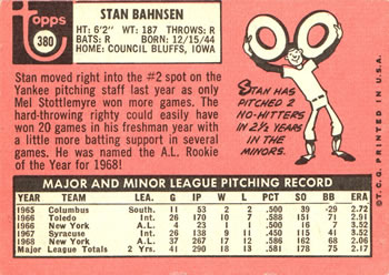 Stan Bahnsen  baseball card collectible - Main Image 2