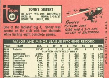 Sonny Siebert  baseball card collectible - Main Image 2