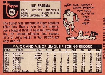 Joe Sparma  baseball card collectible - Main Image 2