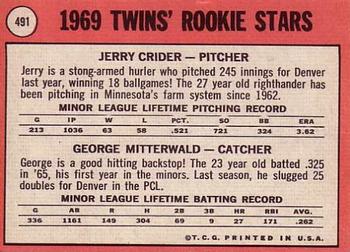 Twins 1969 Rookie Stars (Jerry Crider / Geo. Mitterwald)  baseball card collectible - Main Image 2