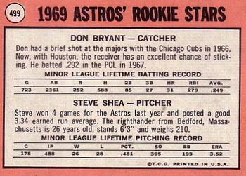 Astros 1969 Rookie Stars (Don Bryant / Steve Shea)  baseball card collectible - Main Image 2